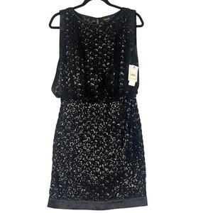 Laundry Shelly Segal Black Sequined Cocktail Dress Size 4 LBD Party Event NWT